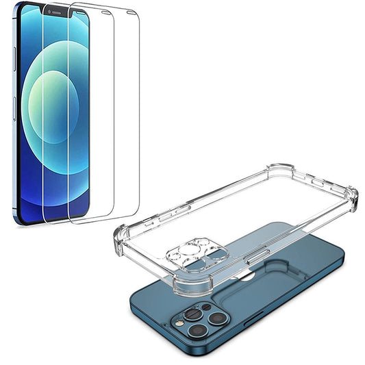 Clear Shockproof Phone Case with 2 Screen Protector Film for iPhone 14 Pro