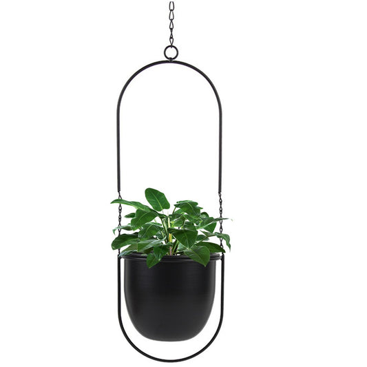 Metal Swinging Flower Pot Planter Hanging Plant Basket Modern Home Decor Black