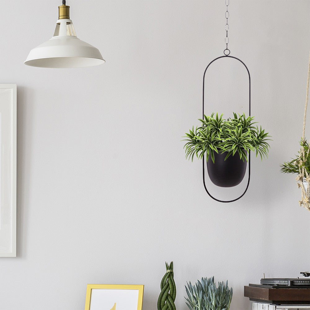 Metal Swinging Flower Pot Planter Hanging Plant Basket Modern Home Decor Black