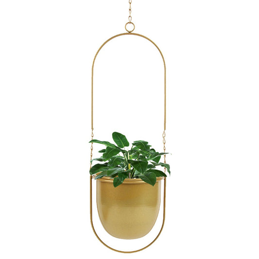 Metal Swinging Flower Pot Planter Hanging Plant Basket Modern Home Decor Gold