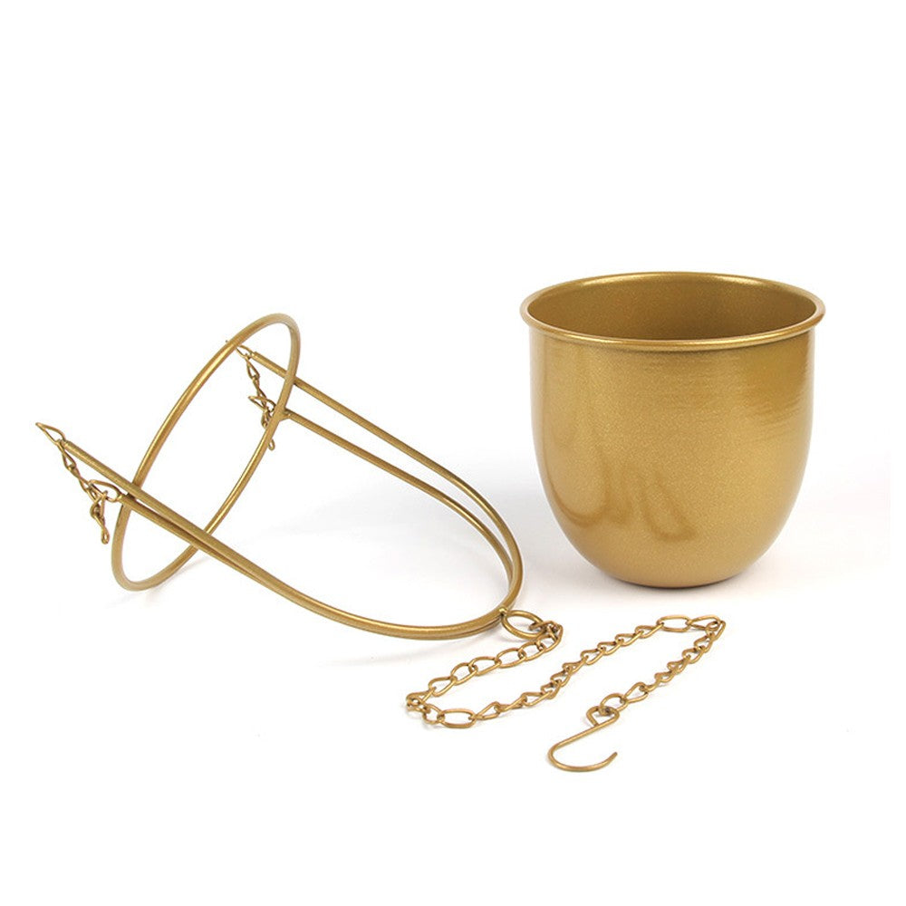 Metal Swinging Flower Pot Planter Hanging Plant Basket Modern Home Decor Gold