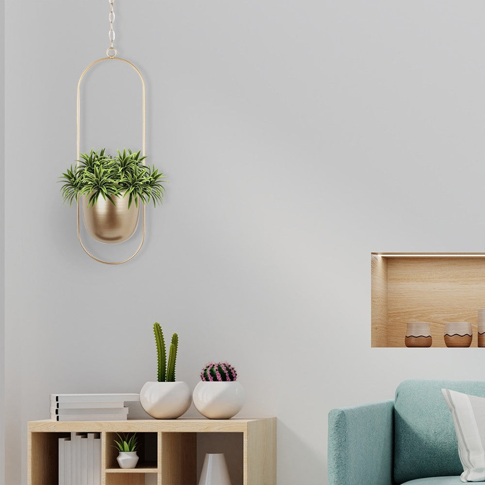 Metal Swinging Flower Pot Planter Hanging Plant Basket Modern Home Decor Gold