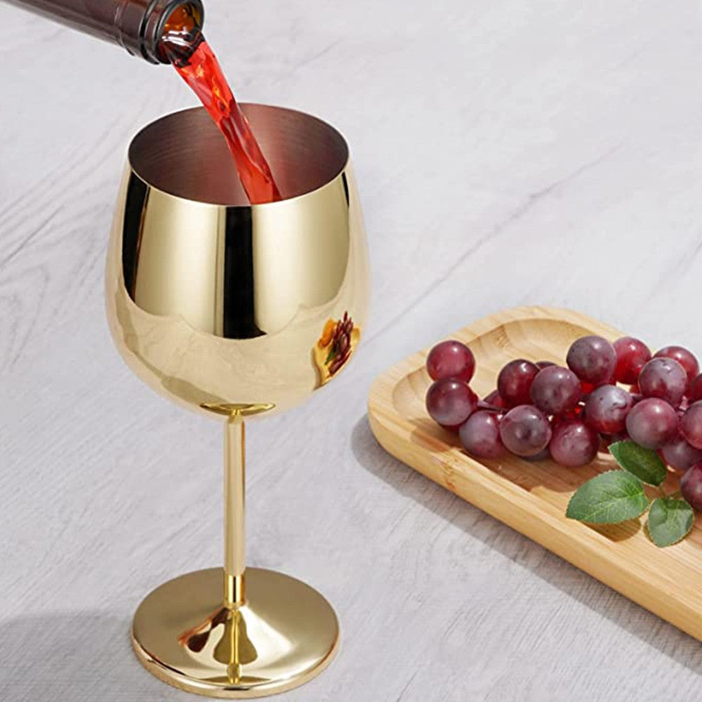 2Pcs Stainless Steel Stemmed Wine Glasses Shatterproof Wine Goblets Gold