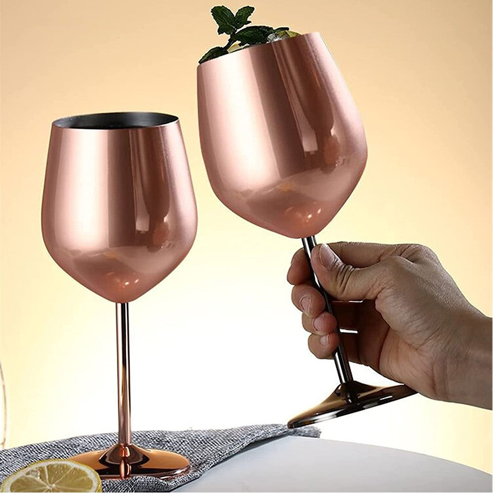 1Pc Stainless Steel Stemmed Wine Glasses Shatterproof Wine Goblets Rose Gold