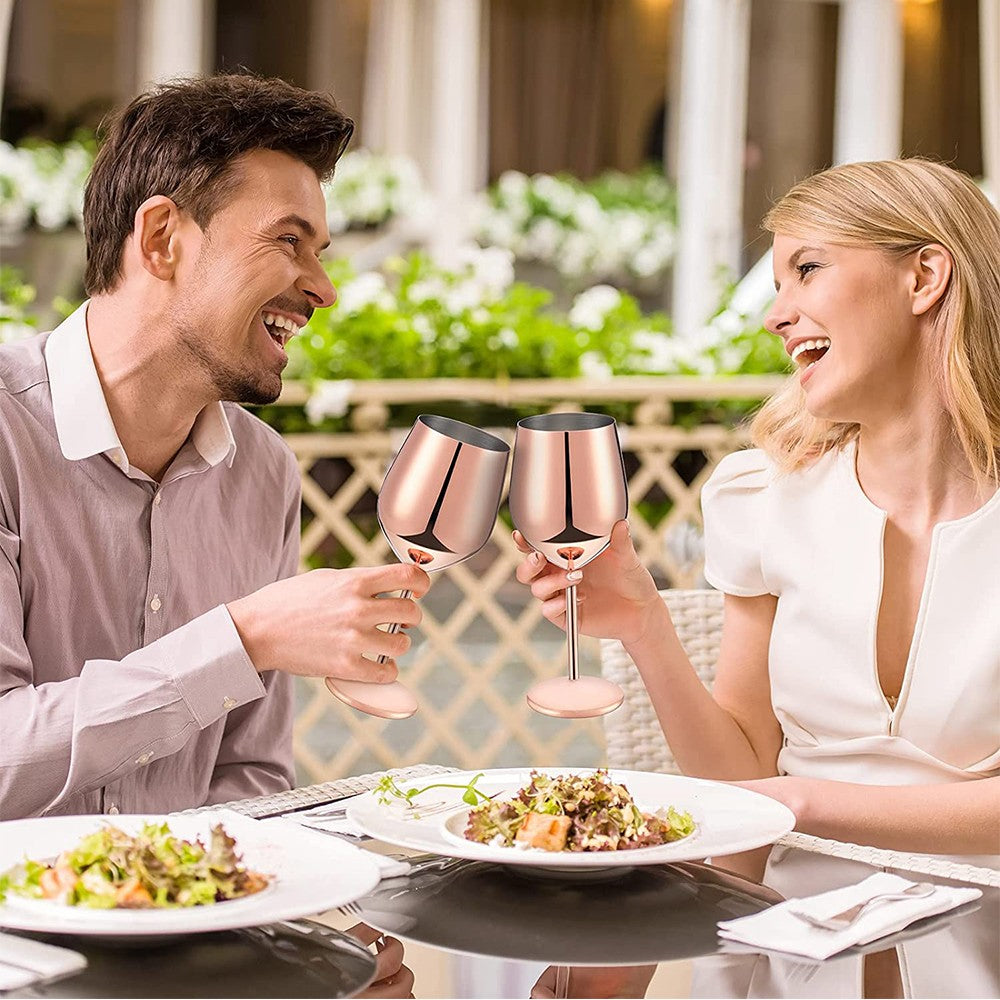 1Pc Stainless Steel Stemmed Wine Glasses Shatterproof Wine Goblets Rose Gold