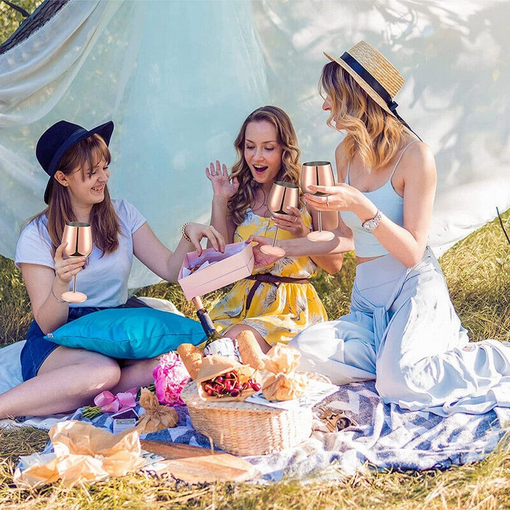 1Pc Stainless Steel Stemmed Wine Glasses Shatterproof Wine Goblets Rose Gold