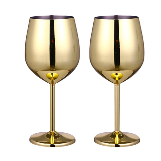2Pcs Stainless Steel Stemmed Wine Glasses Shatterproof Wine Goblets Gold