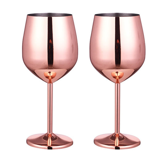 2Pcs Stainless Steel Stemmed Wine Glasses Shatterproof Wine Goblets Rose Gold