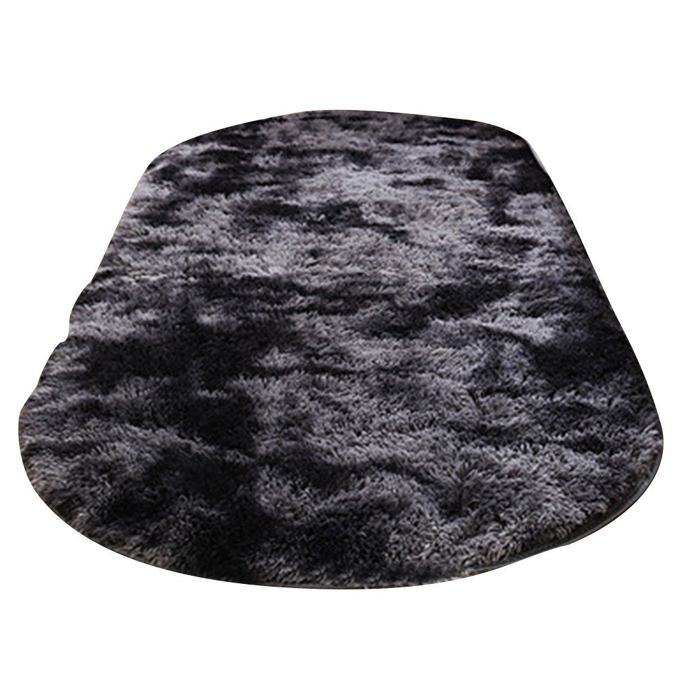 50x160cm Tie Dye Soft Oval Fluffy Plush Area Rug Bedroom Carpet Dark Grey