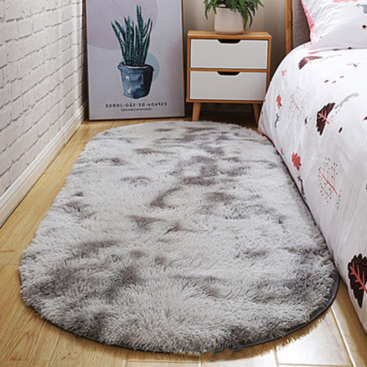 80x160cm Tie Dye Soft Oval Fluffy Plush Area Rug Bedroom Carpet Light Grey