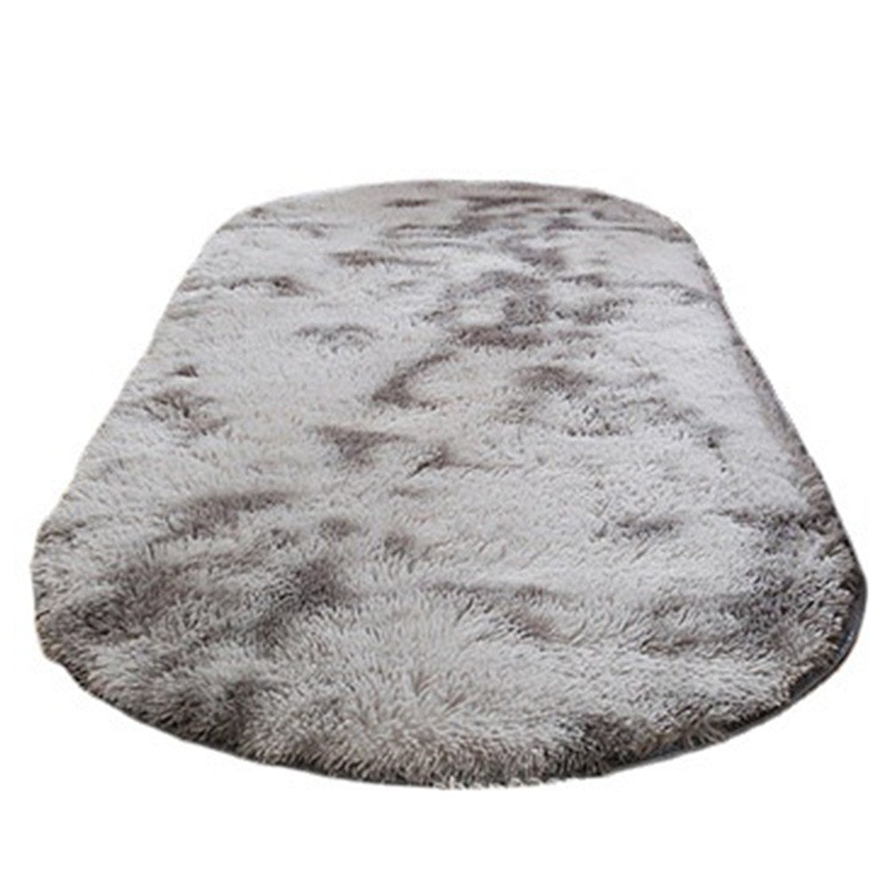 80x160cm Tie Dye Soft Oval Fluffy Plush Area Rug Bedroom Carpet Light Grey