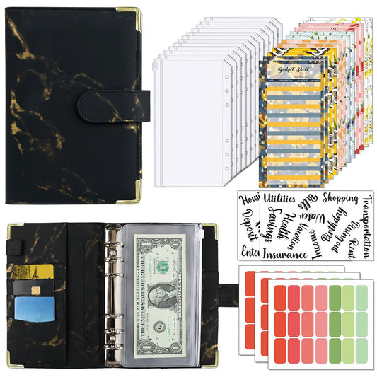 A6 Budget Binder Cash Planner System Organizer with Budget Money Envelopes Black