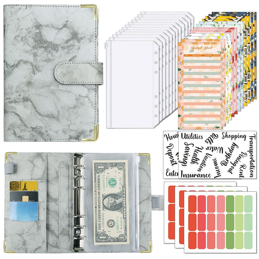 A6 Budget Binder Cash Planner System Organizer with Budget Money Envelopes Grey