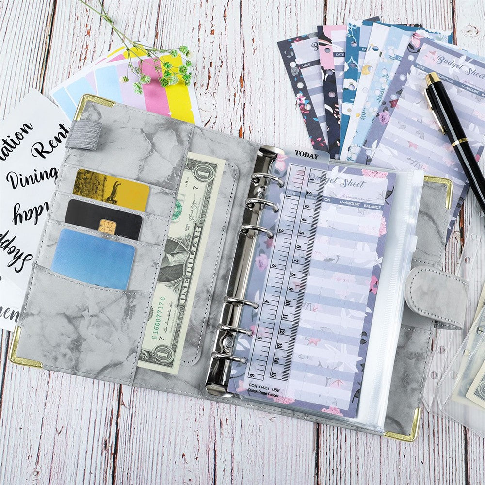 A6 Budget Binder Cash Planner System Organizer with Budget Money Envelopes Grey