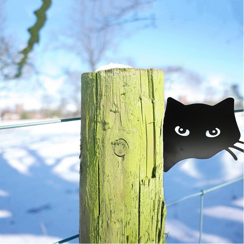 1Pc Garden Iron Cat Peeping Silhouette Stake Cat Yard Art Statue Decor Style 2