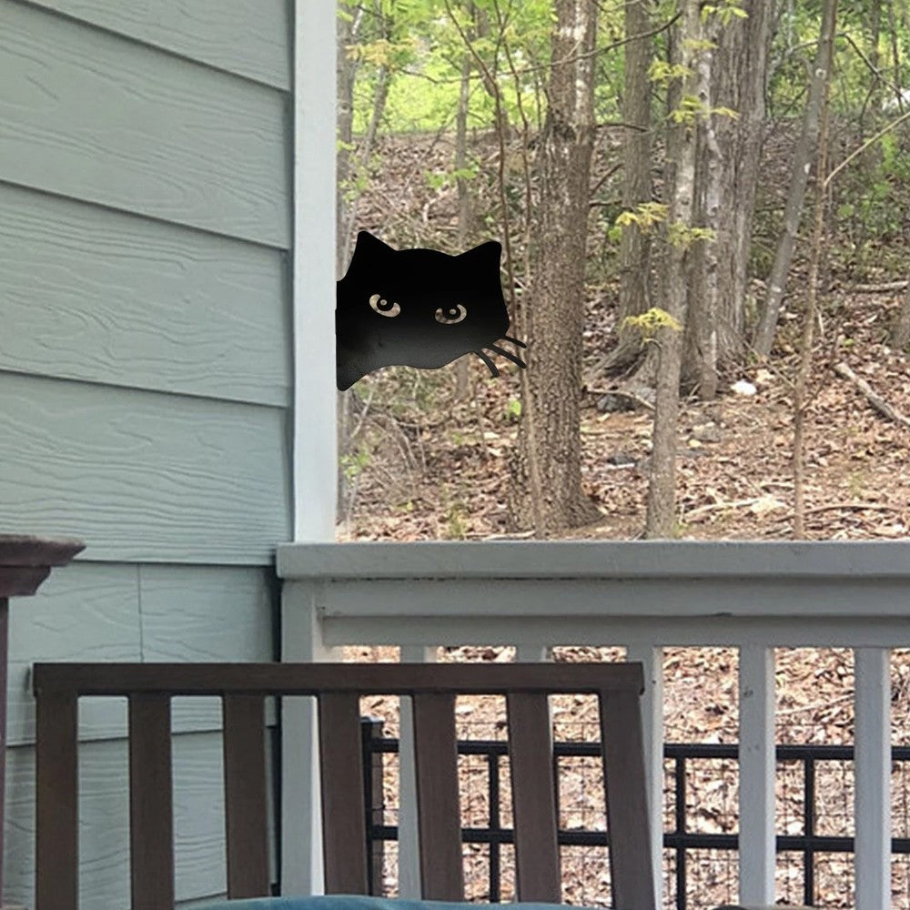 1Pc Garden Iron Cat Peeping Silhouette Stake Cat Yard Art Statue Decor Style 2