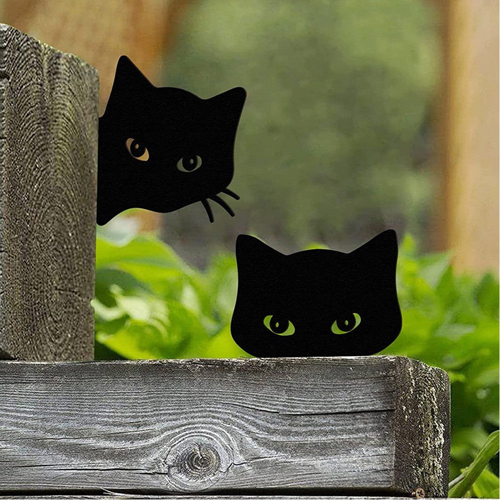 2Pcs Garden Iron Cat Peeping Silhouette Stake Cat Yard Art Statue Decor