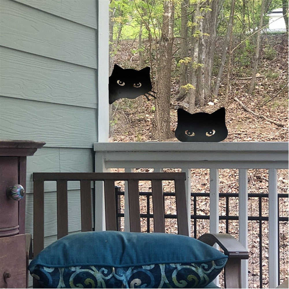 2Pcs Garden Iron Cat Peeping Silhouette Stake Cat Yard Art Statue Decor