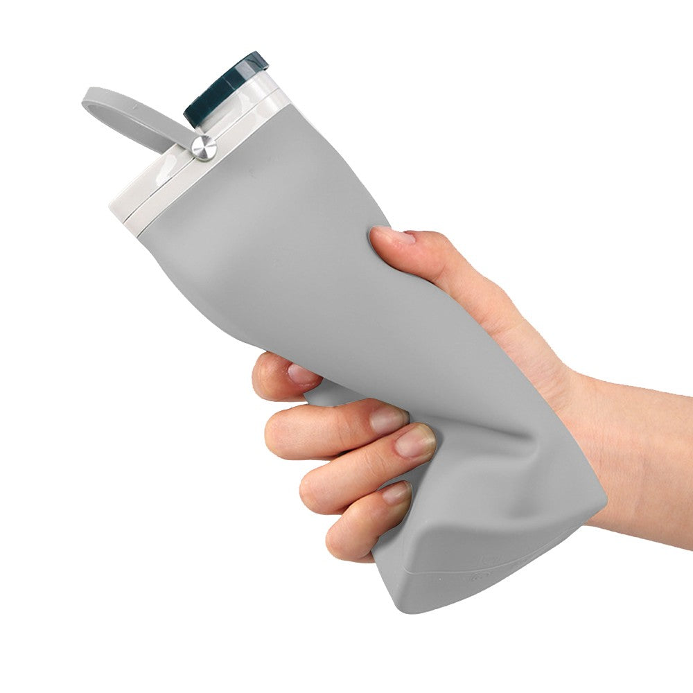 600ml Collapsible Silicone Water Bottle Reusable Leakproof Water Bottle Grey