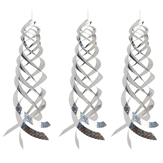 3Pcs Silver Rotating Reflective Bird Repellent Bird Scare Rods Spiral Scare Tool