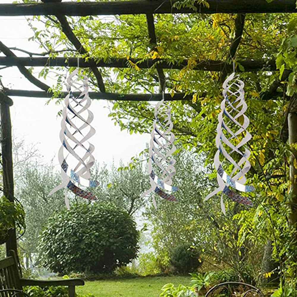 3Pcs Silver Rotating Reflective Bird Repellent Bird Scare Rods Spiral Scare Tool