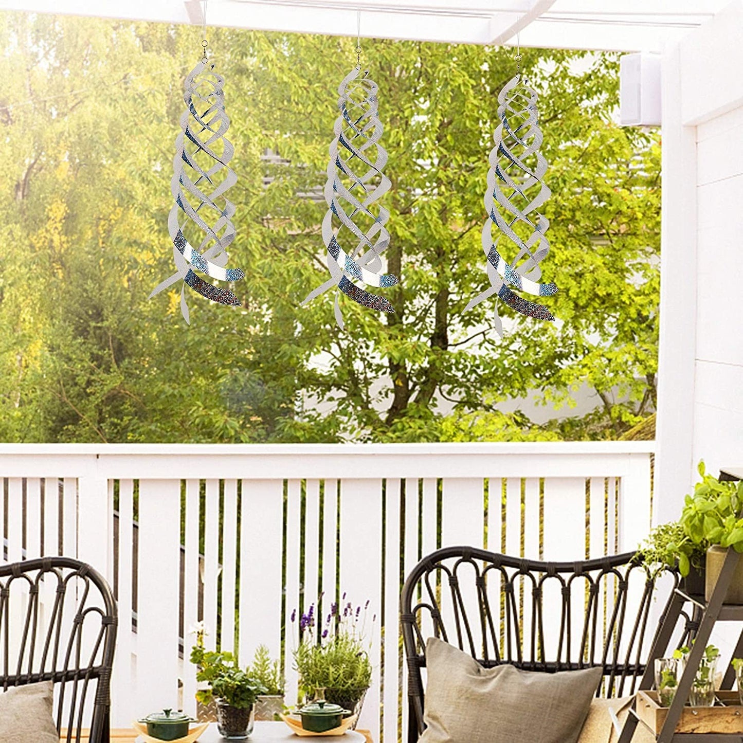 6Pcs Silver Rotating Reflective Bird Repellent Bird Scare Rods Spiral Scare Tool