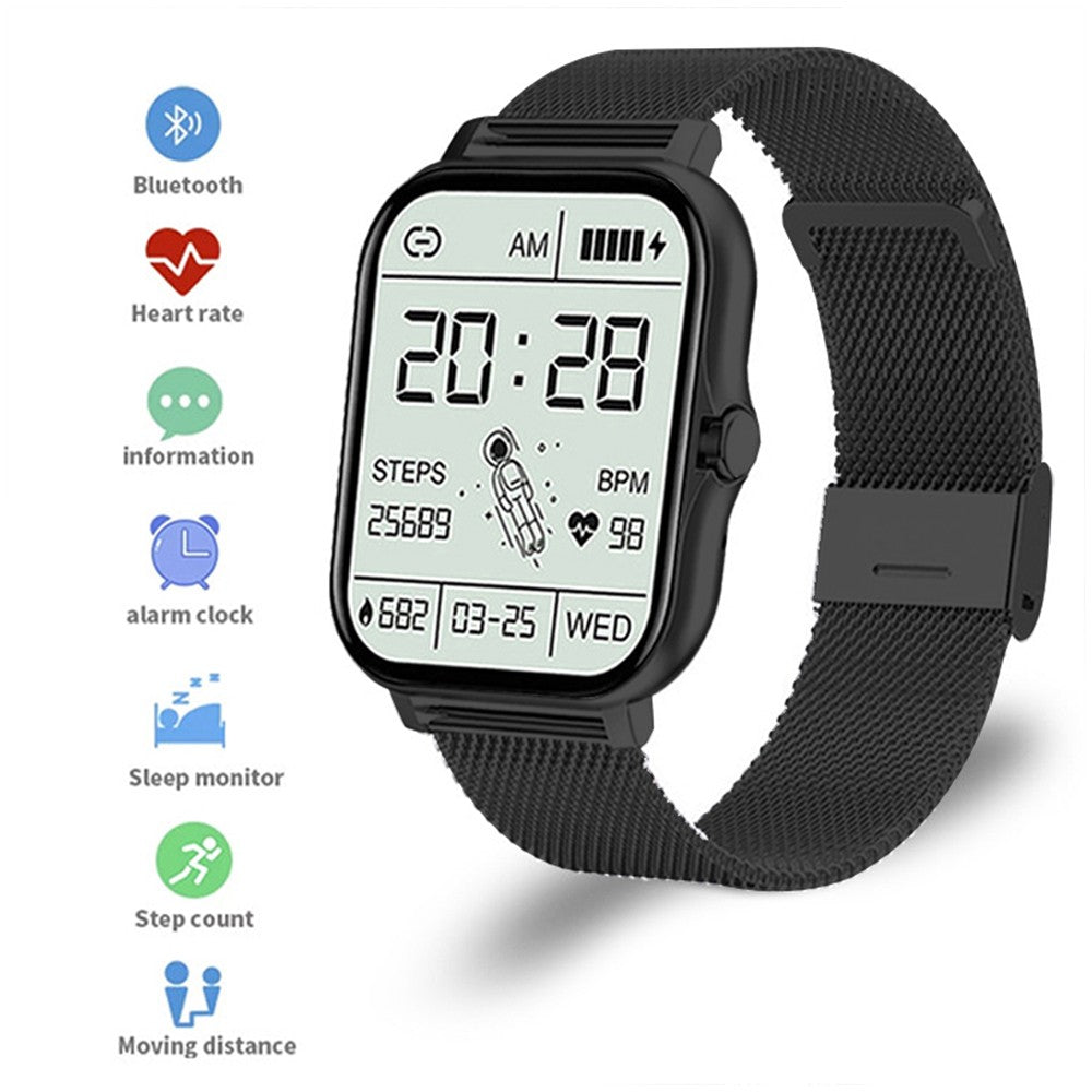 Bluetooth Smart Watch Heart Rate Monitor with Magnetic Charging Cable Black