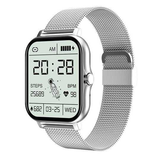 Bluetooth Smart Watch Heart Rate Monitor with Magnetic Charging Cable Silver