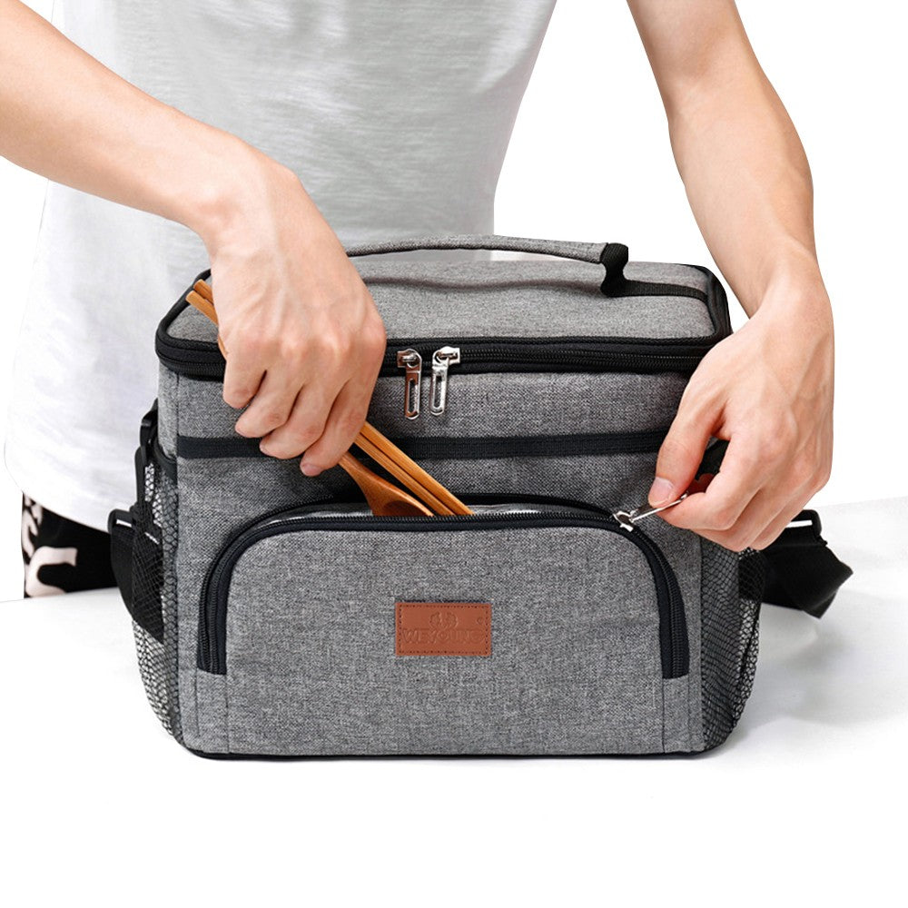 15L Insulated Lunch Bag Thermal Bag Food Container Cooler Bag Picnic Bag Grey