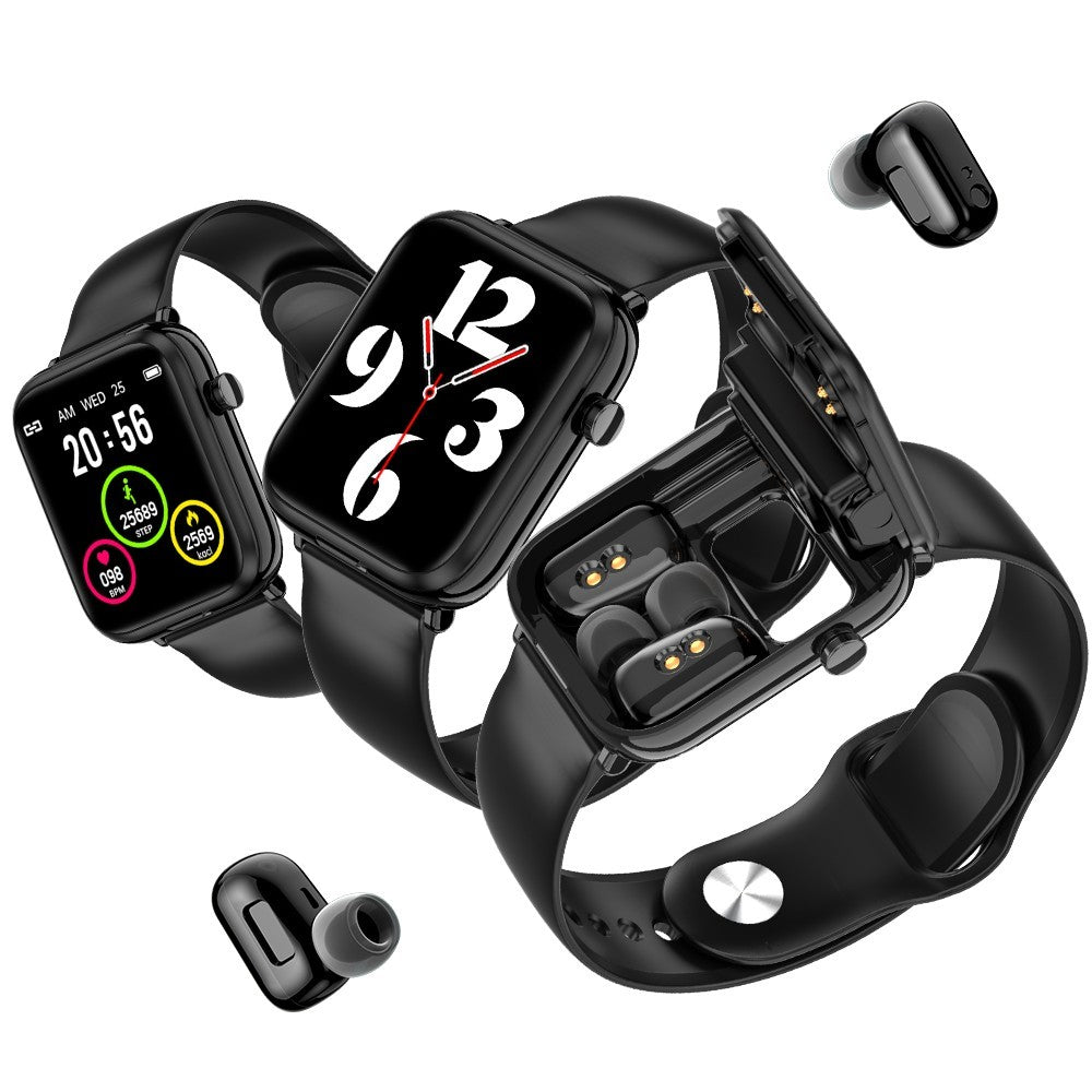 X8 Smart Watch Touch Screen Fitness Tracker with TWS Bluetooth Earphones Black