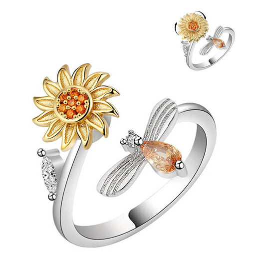 Adjustable Opening Ring Fidget Spinner Ring Stress Relief Ring Sunflower Style