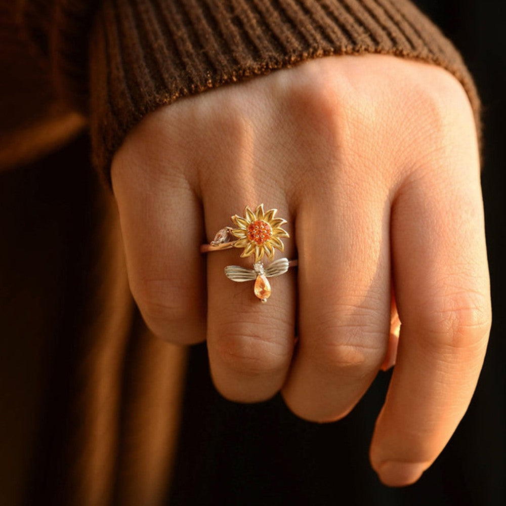 Adjustable Opening Ring Fidget Spinner Ring Stress Relief Ring Sunflower Style
