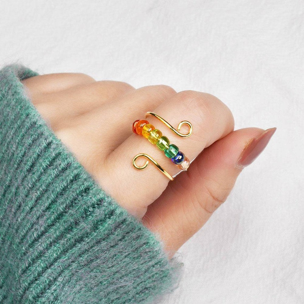 2Pcs Adjustable Fidget Beads Spinner Ring Stress Relief Opening Ring Style 1