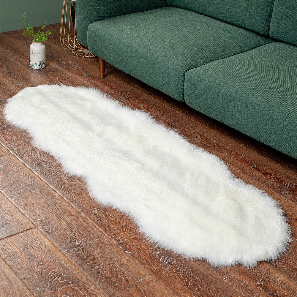 120x60cm Faux Fur Shaggy Area Rug Floor Mat Living Room Mat Bedroom Decor White