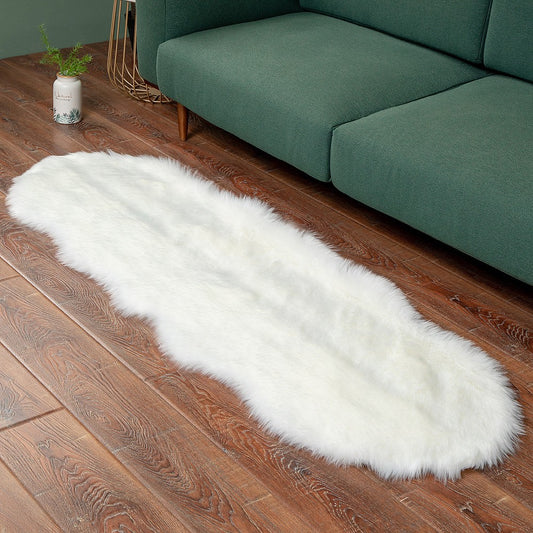 120x60cm Faux Fur Shaggy Area Rug Floor Mat Living Room Mat Bedroom Decor White