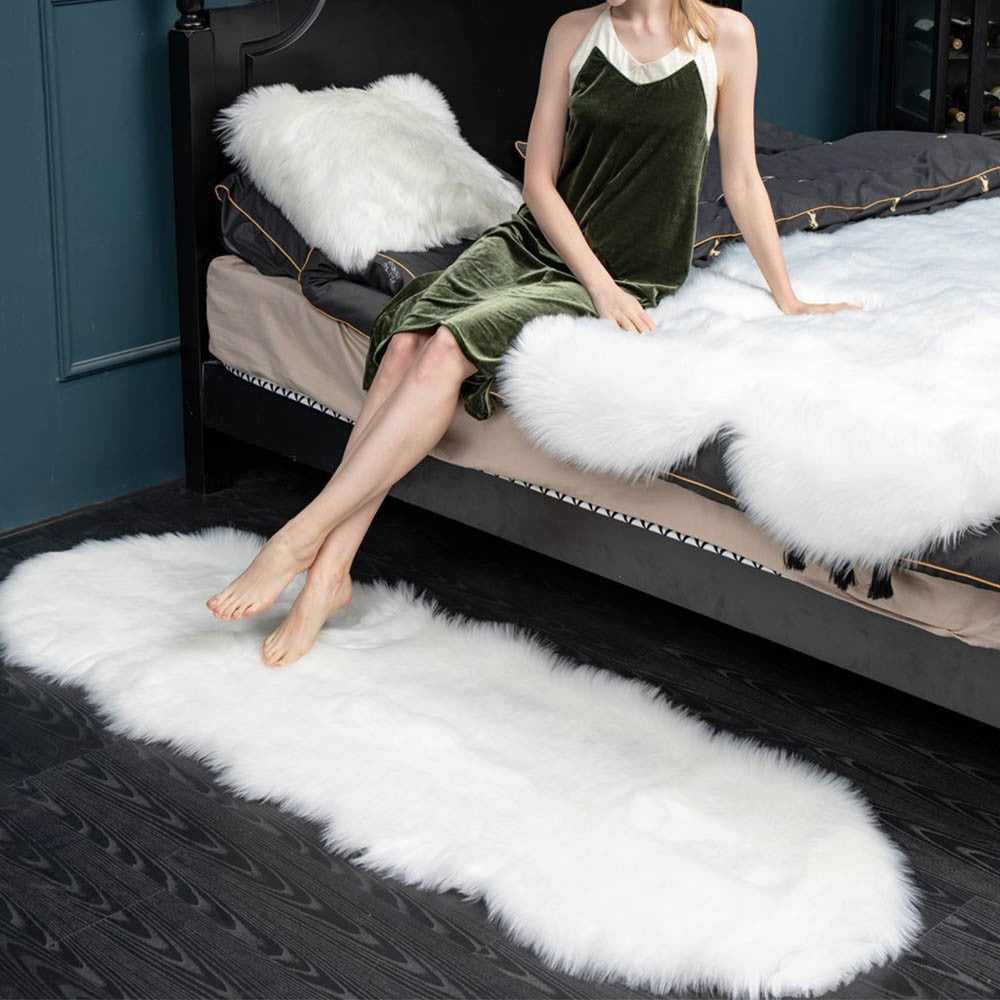 120x60cm Faux Fur Shaggy Area Rug Floor Mat Living Room Mat Bedroom Decor White