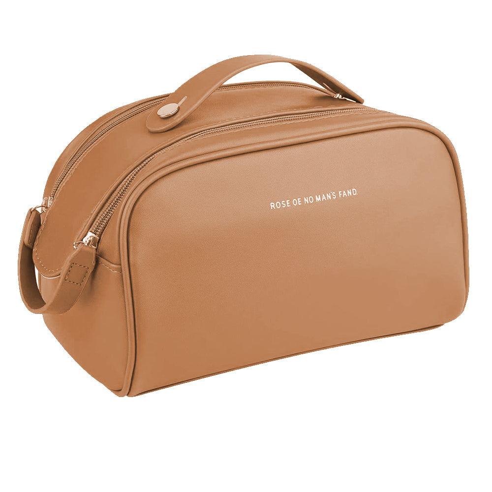 Double Zipper Travel Makeup Bag Cosmetic Bag Makeup Brushes Organizer Brown