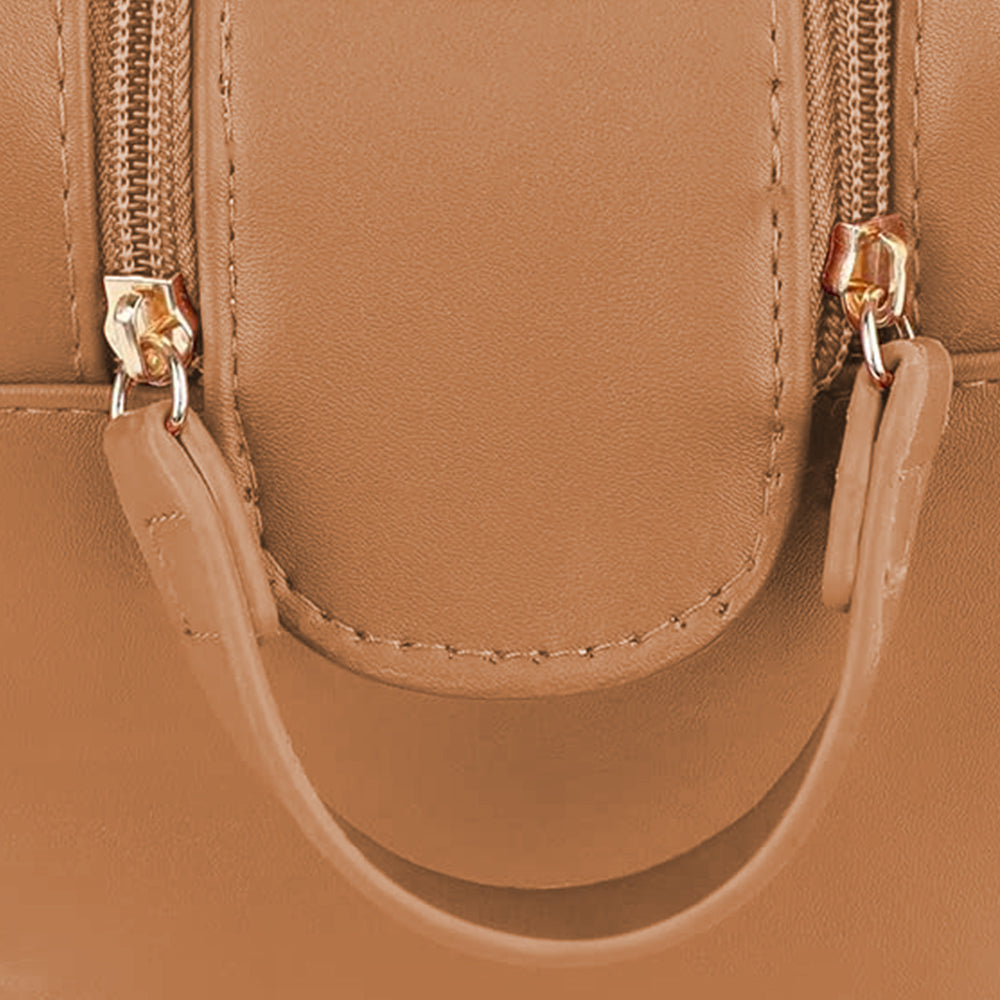 Double Zipper Travel Makeup Bag Cosmetic Bag Makeup Brushes Organizer Brown