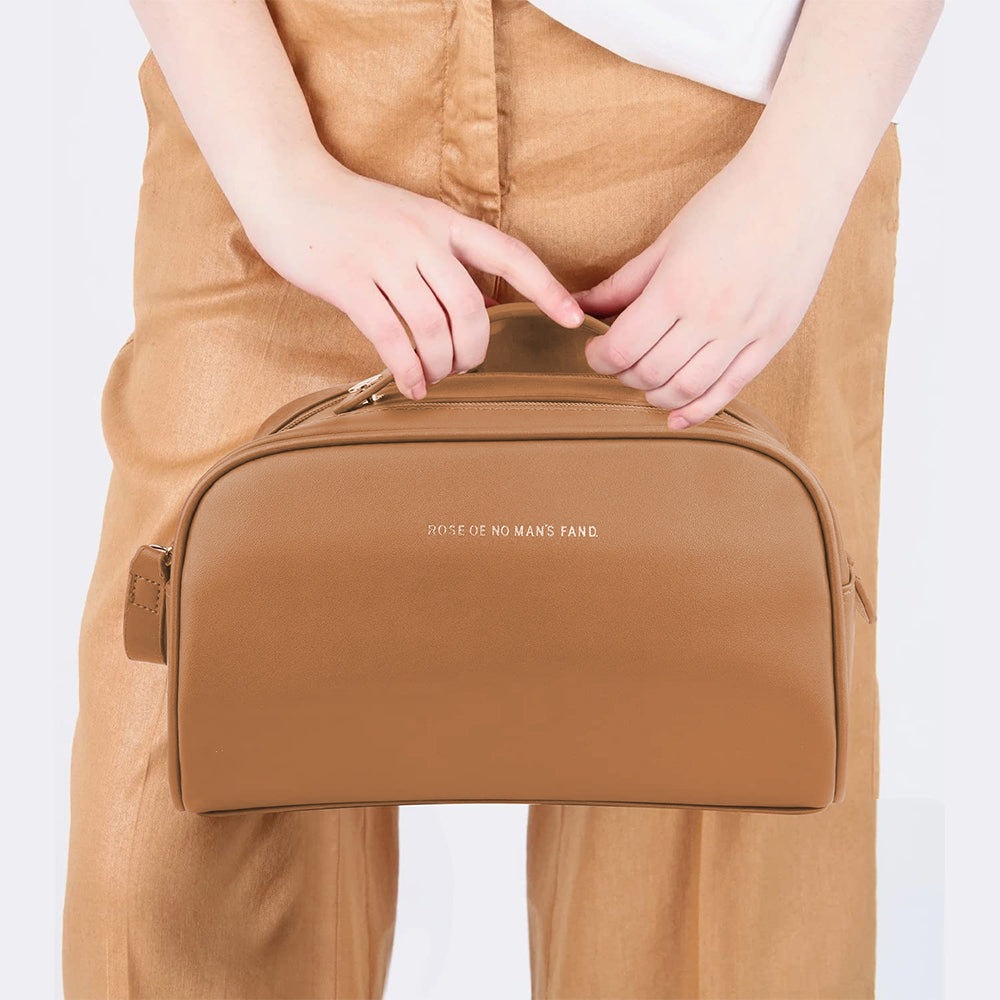 Double Zipper Travel Makeup Bag Cosmetic Bag Makeup Brushes Organizer Brown