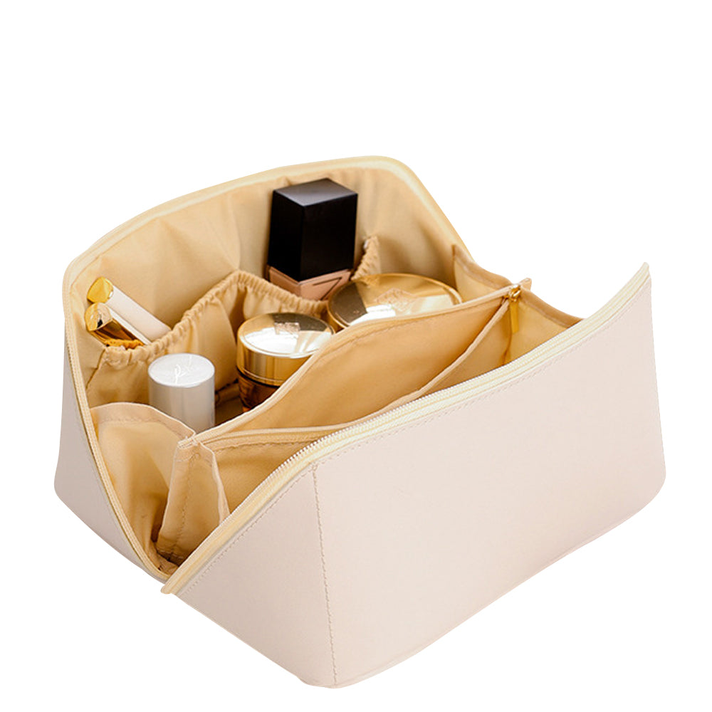 Travel Cosmetic Bag Large Capacity Makeup Brushes Bag Jewelry Organizer Beige