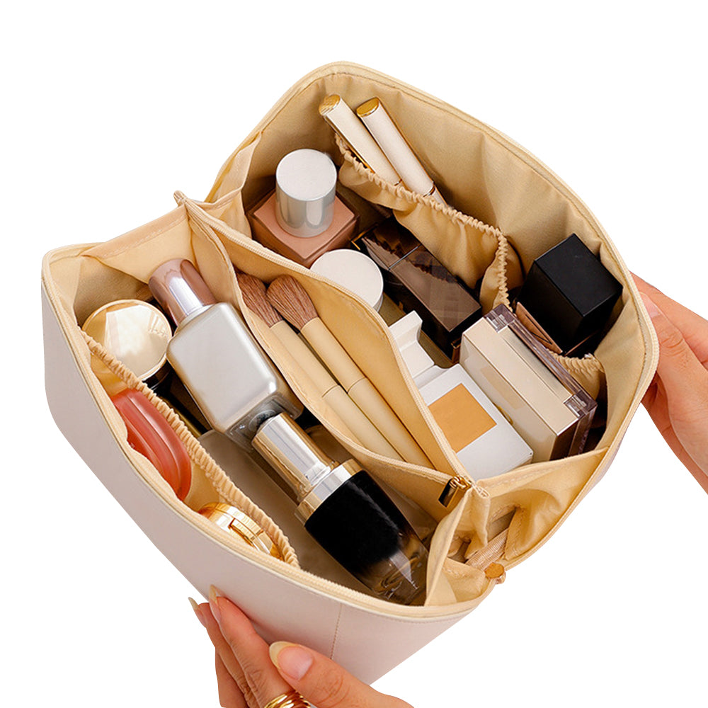 Travel Cosmetic Bag Large Capacity Makeup Brushes Bag Jewelry Organizer Beige