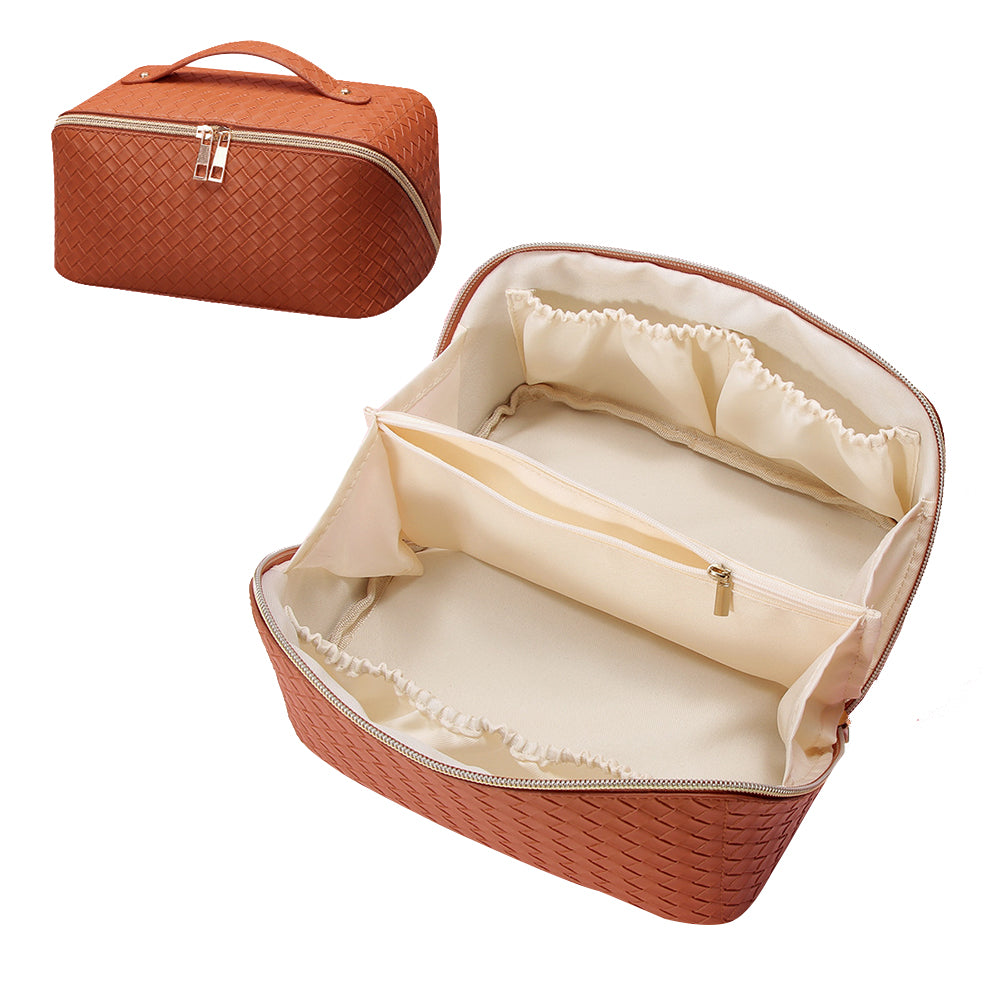 Large Capacity Travel Makeup Bag Cosmetic Organizer Makeup Brushes Bag Brown