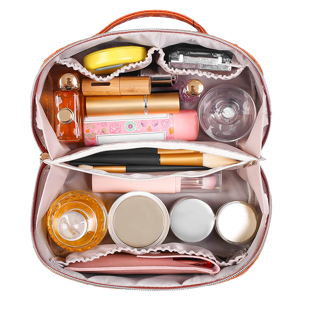 Large Capacity Travel Makeup Bag Cosmetic Organizer Makeup Brushes Bag Brown