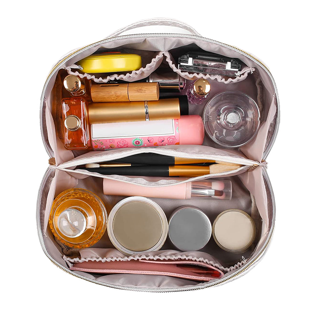 Large Capacity Travel Makeup Bag Cosmetic Organizer Makeup Brushes Bag White