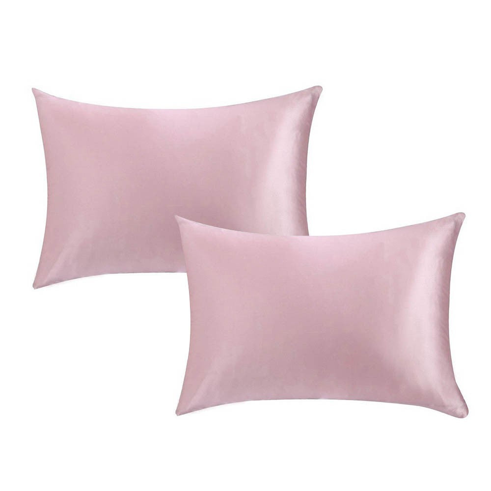 2Pcs 48x74cm Both Sides 100% Mulberry Silk Pillowcase with Hidden Zipper Pink