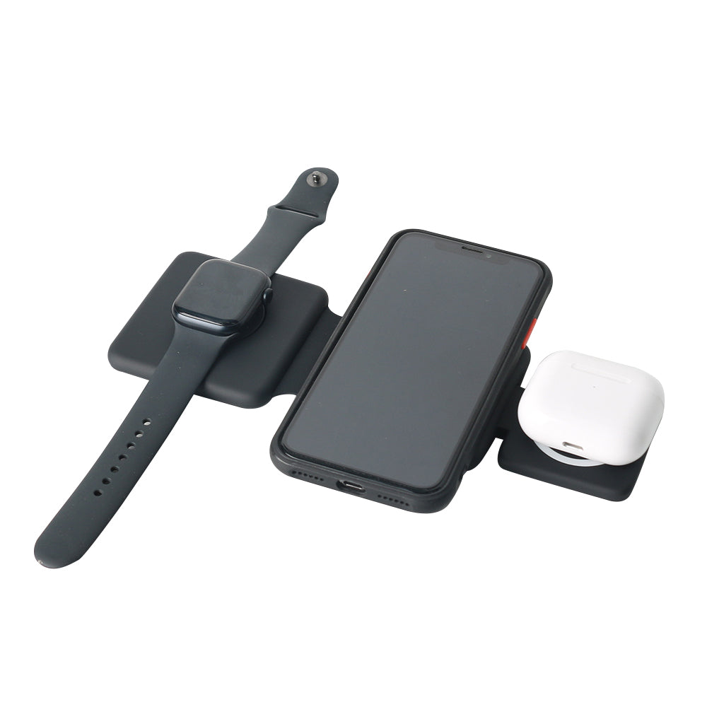 3 in 1 Foldable Wireless Charger Folding Travel Wireless Charging Station Black