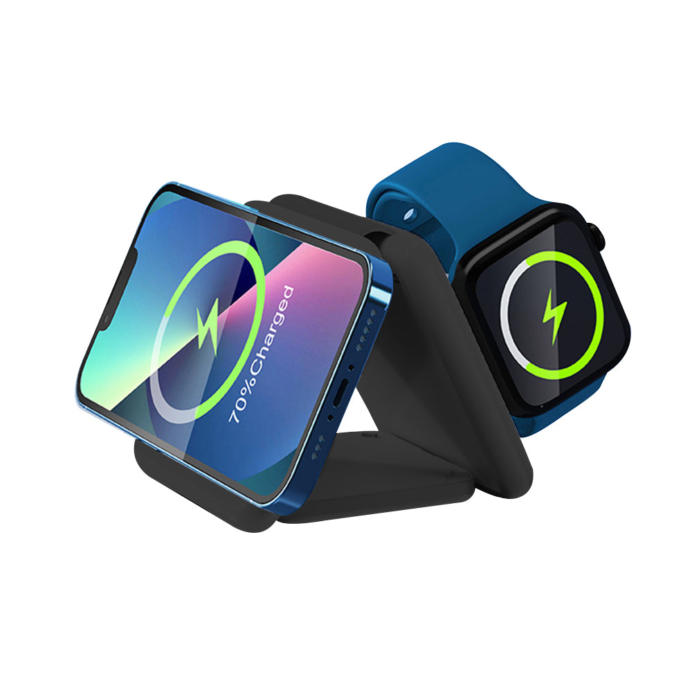 3 in 1 Foldable Wireless Charger Folding Travel Wireless Charging Station Black