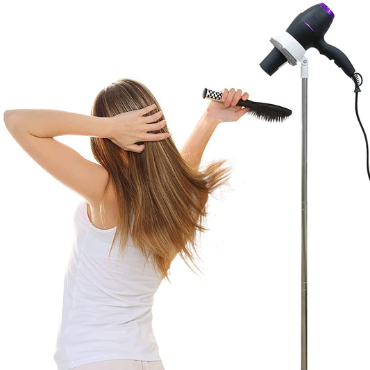 2 In 1 Adjustable Hair Dryer Stand Phone Holder Hands Free Blow Dryer Holder Grey