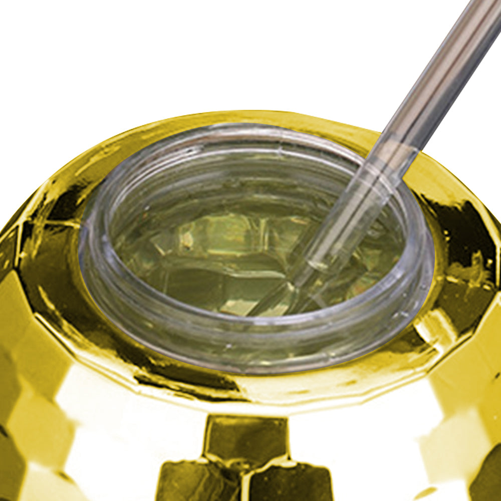 2 X Disco Ball Drink Tumbler Cocktail Cup Wine Glass Mug with Straw Gold