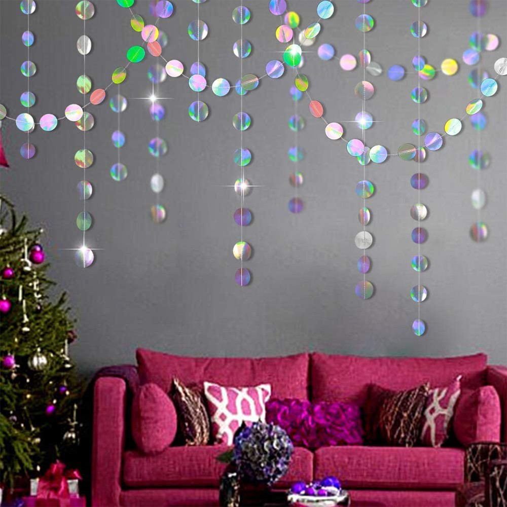 4 Meters Round Star Sequin Hanging Streamer Banner Garland Decor Party Supplies